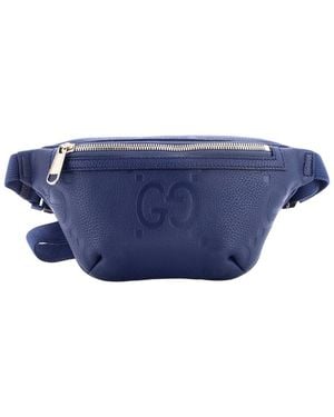 Gucci Jumbo Gg Embossed Leather Belt Bag Small (Authentic Pre-Loved) - Blue