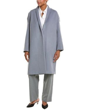 Vince Collarless Long Wool-Blend Coat - Blue