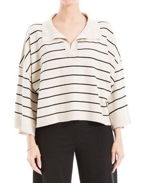 Max Studio Stripe Johnny Collar Crop Jumper - White