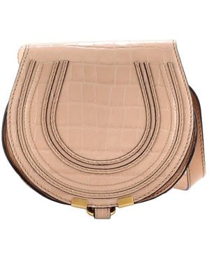 Chloé Beige Croc-embossed Leather Marcie Crossbody Mini (authentic Pre-loved) - Natural