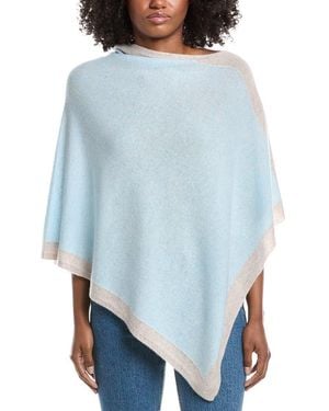 Forte Cashmere Contrast Trim Cashmere Poncho - Blue