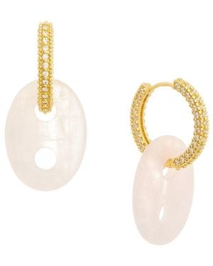 Crystal Haze Jewelry 18K Plated Rose Quartz Cz Dangle Earrings - Metallic