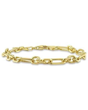 Italian Silver 18K Over Figaro Chain Bracelet - Metallic
