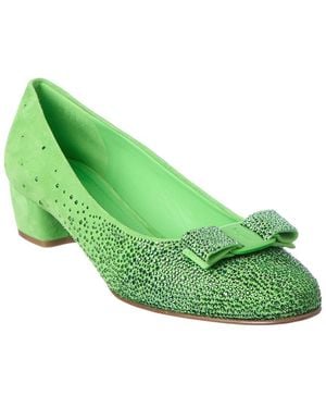 Ferragamo Embellished Suede Pump - Green