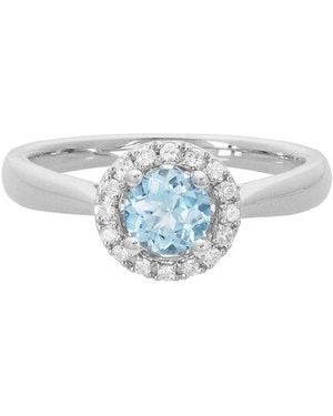 Gemstones 14K Diamond .11 Ct. & .48 Ct. Aquamarine Halo Ring - White