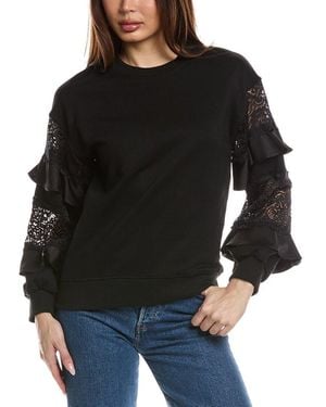 Fate Lace Paneled Frill Sleeve Sweatshirt - Black