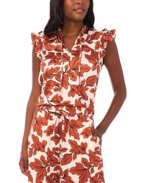 Vince Camuto Split Neck Flutter Blouse - Red