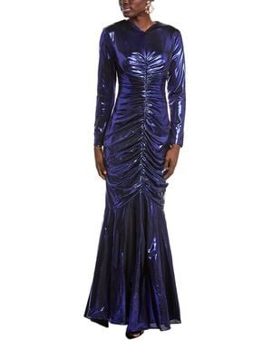 Rene Ruiz Hand-Draped Metallic Stretch Gown - Blue