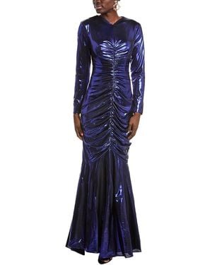 Rene Ruiz Hand-Draped Metallic Stretch Gown - Blue