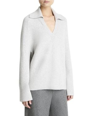 Vince Oversized Wool & Cashmere-Blend Polo Sweater - Gray