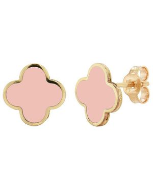 Italian Gold 14K Light Agate Clover Earrings - Pink