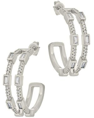 Sterling Forever Rhodium Plated Cz Neah Hoops - White