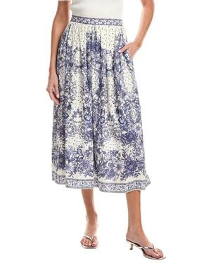Max Studio Printed Linen-Blend Maxi Skirt - Blue