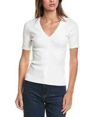 3.1 Phillip Lim Compact Rib Short Sleeve V-Neck Top - White