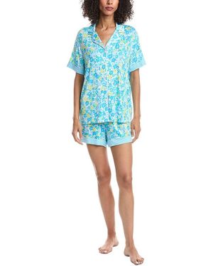 Ellen Tracy 2Pc Notch Collar Top & Short Pyjama Set - Blue