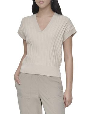 DKNY Rib V-Neck Sweater - White