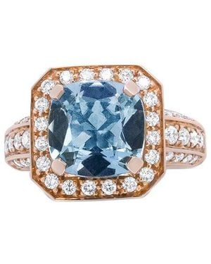 Haus of Brilliance Colourful Gemstones 18K 4.27 Ct. Tw. Diamond & Aquamarine Halo Ring - Blue