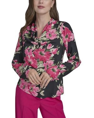 Halston Floral Print Blouse - Red
