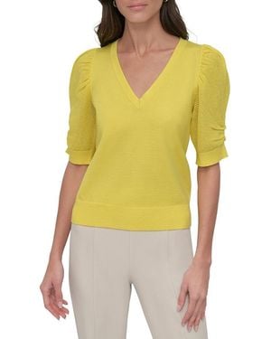 DKNY V-Neck Twist Sleeve Top - Yellow