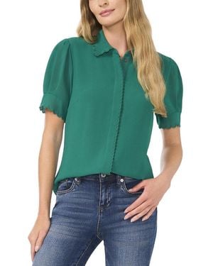 Cece Scallop Contrast Trim Button Down - Green