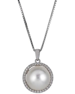 Belpearl Silver 11mm Pearl Cz Pendant Necklace - Metallic