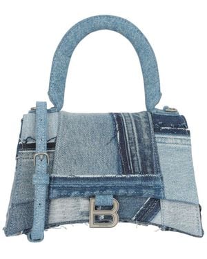 Balenciaga Hourglass Denim Patchwork Top Handle Bag - Blue
