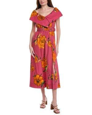 Lela Rose Asymmetrical Button Front Cuff Dress - Red