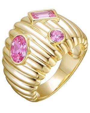 Rachel Glauber 14K Plated Cz Three Stone Ring - Metallic