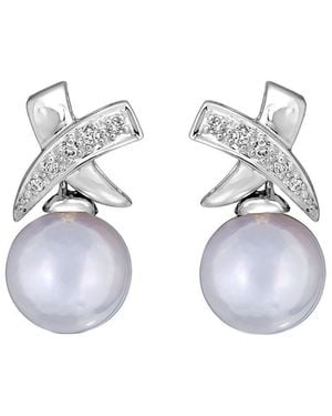 Belpearl Freshwater Pearl Diamond Earrings - White
