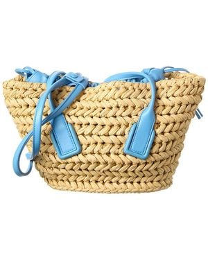 Bottega Veneta Arco Small Straw & Leather Basket Tote - Blue