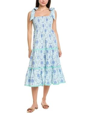 Sail To Sable Smocked Midi Dress - Blue
