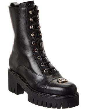 Gucci Lace-Up Leather Bootie - Black