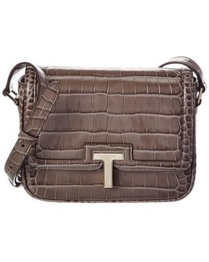 Tom Ford Croc-Embossed Leather Shoulder Bag - Gray