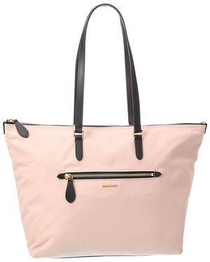 Burberry Zip Large Nylon & Leather Tote - Pink
