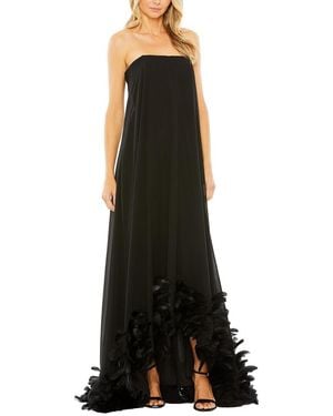 Mac Duggal Strapless Flare Feather Hem Gown - Black
