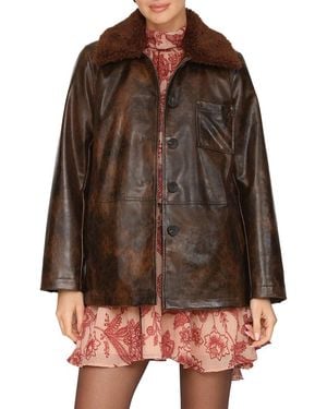 Avec Les Filles Vegan Leather Jacket - Brown