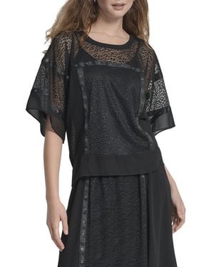 DKNY Leopard Overlay Top - Black