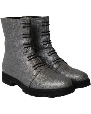 Jimmy Choo Polyester Glitter Combat Boot (Authentic Pre-Loved) - Black