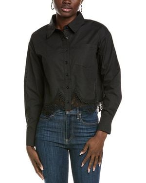 Gracia Lace Hem Button-down Shirt - Black