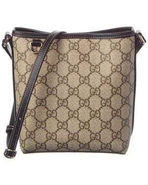 Gucci Gg Emblem Nano Gg Supreme Canvas & Leather Bucket Bag - Brown