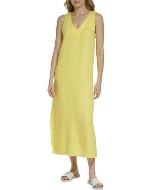 DKNY V-neck Linen Maxi Dress - Yellow