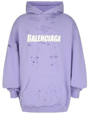 Balenciaga Caps Destroyed Hoodie - Purple