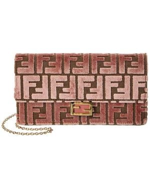 Fendi Baguette Ff Velvet & Leather Wallet On Chain - Brown