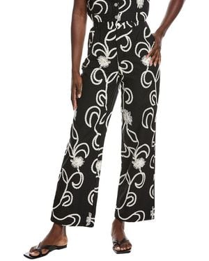 Gracia Embroidered Straight Fit Pant - Black