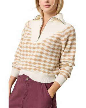 Lilla P Mixed Stitch Alpaca & Wool-Blend Half Zip Pullover - Natural
