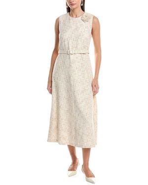 Anne Klein Rosette Detail A-Line Novelty Tweed Midi Dress - Natural