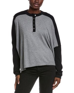 Minnie Rose Oversized Cashmere-Blend Henley Sweater - Gray