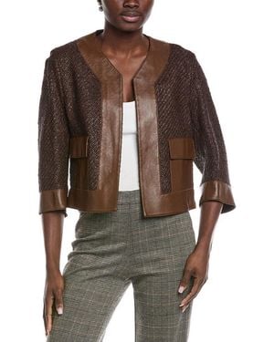 Akris Gate Leather-Trim Wool-Blend Jacket - Brown