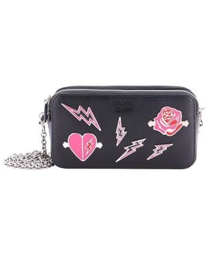 Prada Monochrome Double Zip Wallet On Chain Crossbody Pin Embellished Saffiano (Authentic Pre-Loved) - White