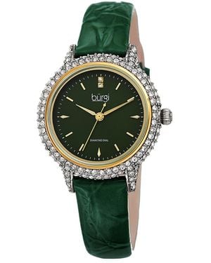 Burgi Burgi Genuine Patent Leather Diamond Watch - Green